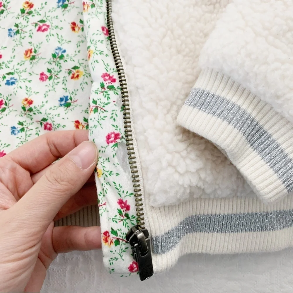 Gap x Sarah Jessica Parker Hooded Fleece Bunny‎ Bomber Jacket, Ivory Pearl
